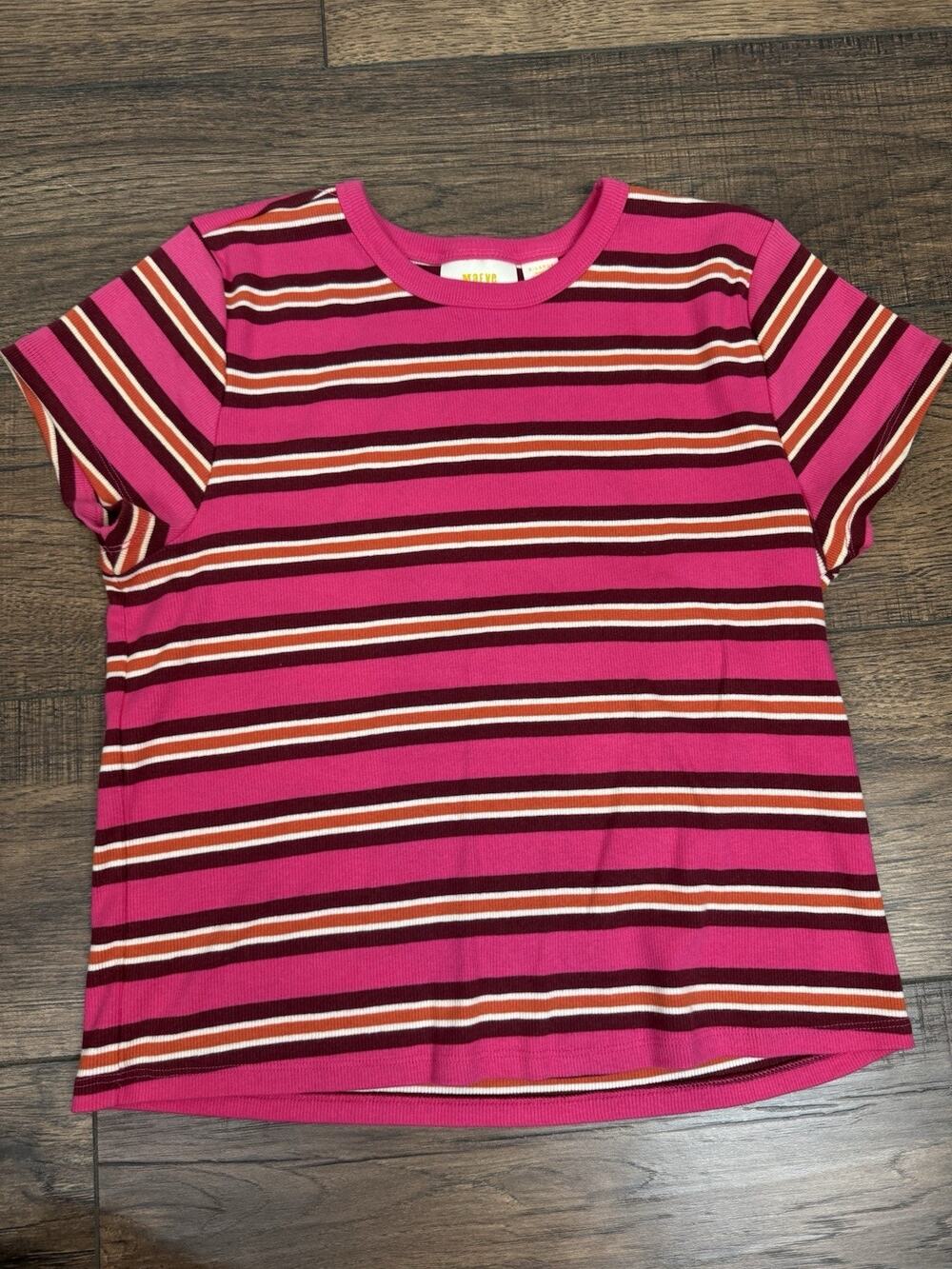 Maeve Anthropologie Women’s XL Pink And Ranged Striped Short Sleeve Tee Ribbed